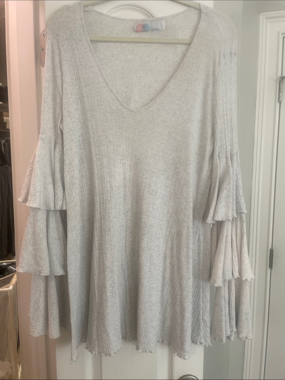 Free People Light Gray Tiered Bell-Sleeve V-Neck Women's Top